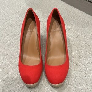 J. Crew red woven espadrille wedges size 7